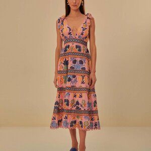 FARM Rio Pink Seashell Tapestry Midi Dress, Size L